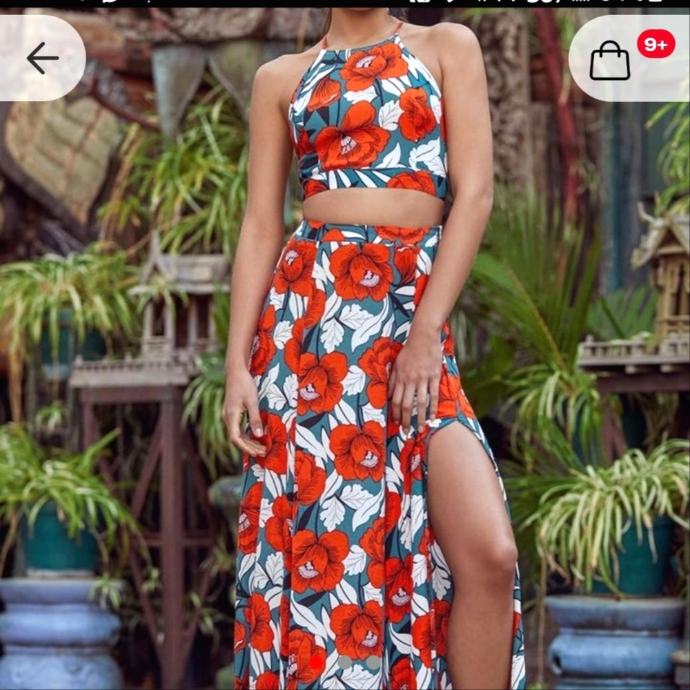 Lulus 2 Piece Red Floral Maxi Set